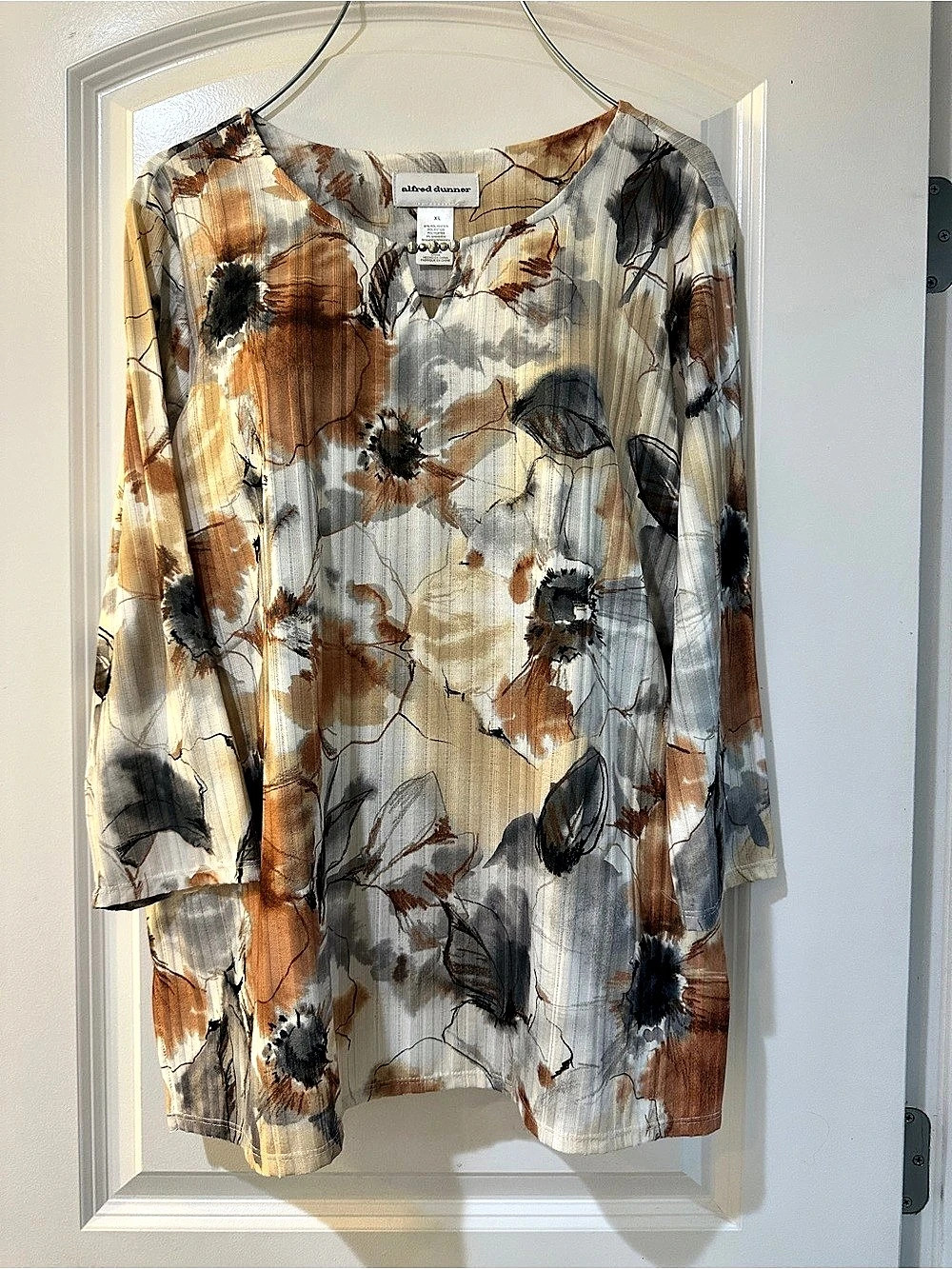 Alfred Dunner Autumn Floral Watercolor Knit Top with Keyhole Embellishment XL